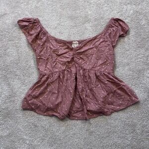 Japna Pink Peplum Top with White Polka Dots Size M